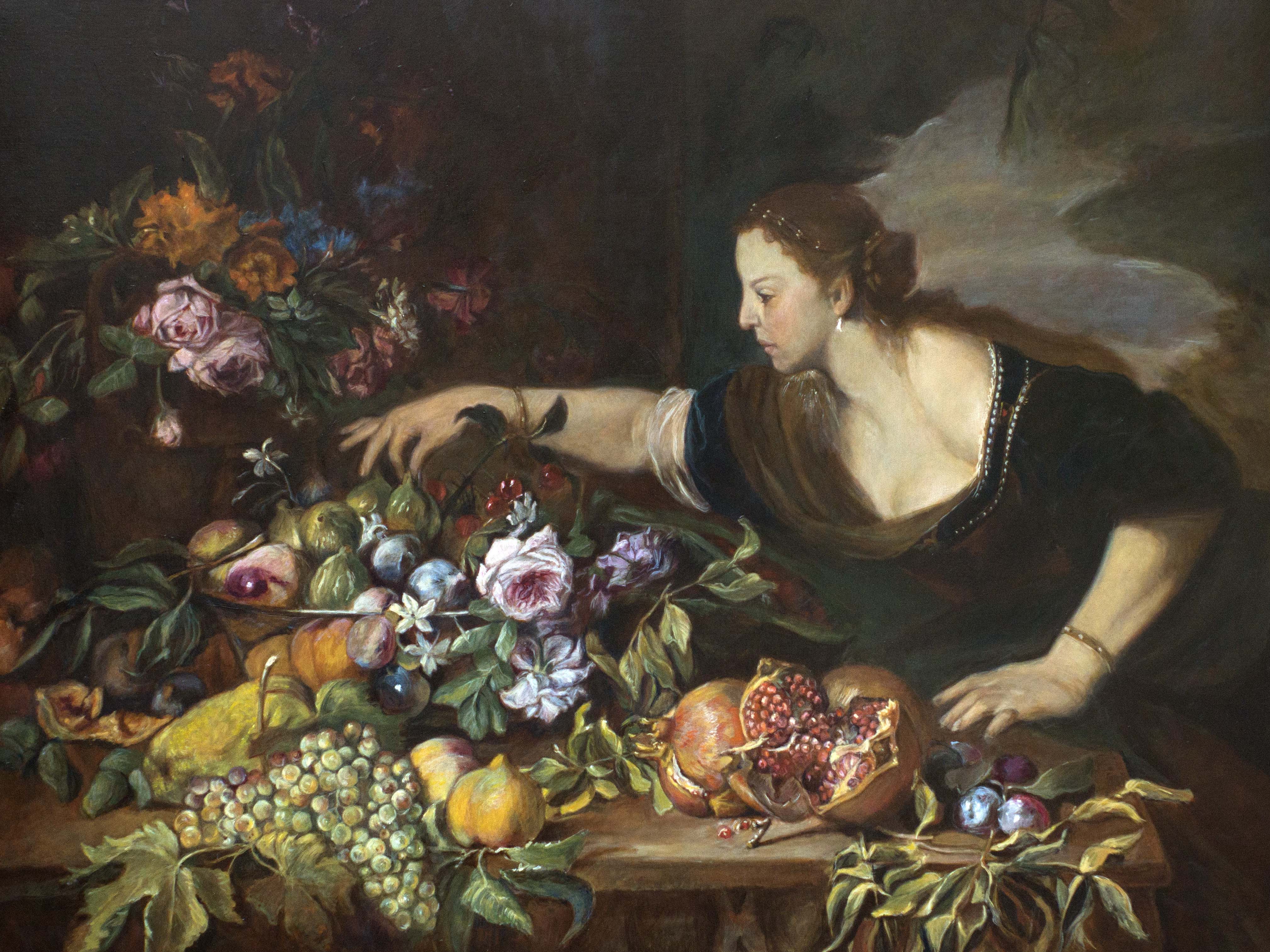 Woman taking fruits graphic